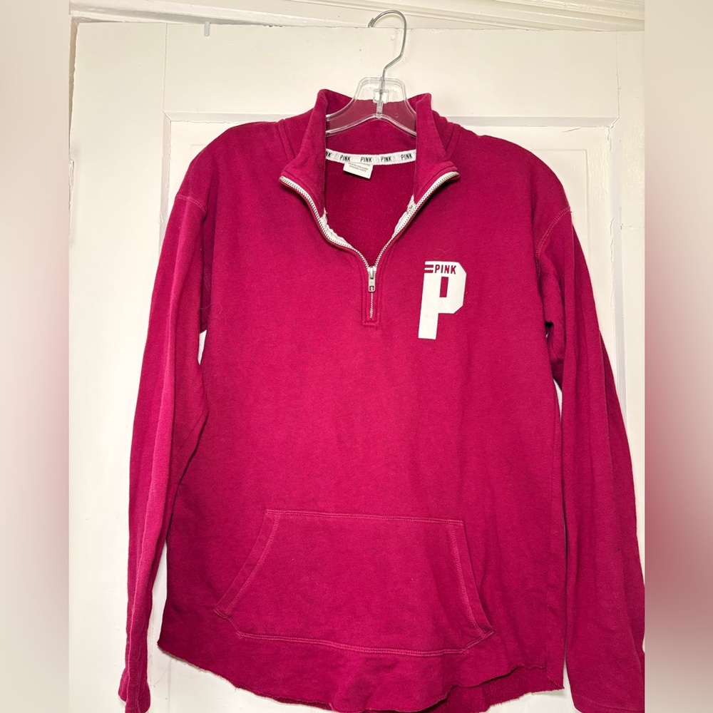 PINK Victoria’s Secret Burgundy Half-Zip Sweatshirt Size S
